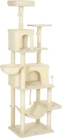 PawHut Copac zgârietor pentru pisici cu platformă, turn escaladă pentru pisici cu pat, peșteri, stâlpi din sisal 60x48x202 cm Bej | Aosom Romania