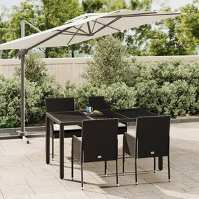 3185001 vidaXL Set mobilier de grădină cu perne, 5 piese, negru, poliratan