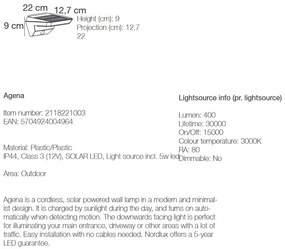 Lampa LED de perete solara cu senzor pentru iluminat exterior, stil modern IP44 Agena 2118221003 NL
