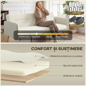 HOMCOM Canapea Extensibilă 3 Locuri Convertibilă cu Cotiere din PU, Colțar Reclinabil Clic Clac în Catifea cu Picioare Metalice și Cadru din Lemn, pentru Living sau Dormitor, 185x84x83 cm, Bej | Aosom Romania