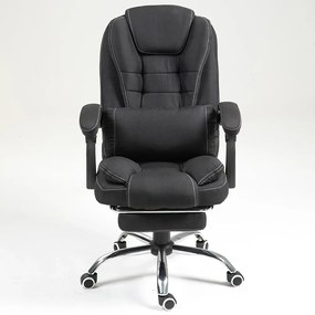 Scaun directorial, perna lombara cu masaj in 2 puncte, spatar rabatabil, suport pentru picioare, material textil, Negru