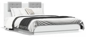Cadru de pat cu tăblie și lumini LED, alb, 120x190 cm