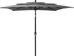 vidaXL Umbrelă de soare 3 niveluri, stâlp aluminiu, antracit 2,5x2,5 m
