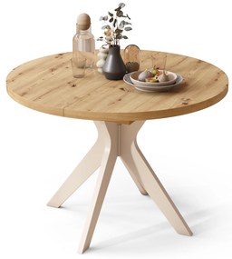 Mazzoni RENZO Stejar Artisan/picior bej (șampanie) - MASĂ ROTUNDĂ Ø110 EXTENSIBILĂ PÂNĂ LA 180 cm | PENTRU BUCĂTĂRIE SUFRAGERIE LIVING