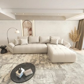 Colțar extensibil dumonde cu ladă de depozitare si sezut confortabil din spuma high-density, Berlin XL Enjoy Beige 350x185 cm II