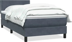 vidaXL Pat box spring cu saltea, gri închis, 90x220 cm, catifea