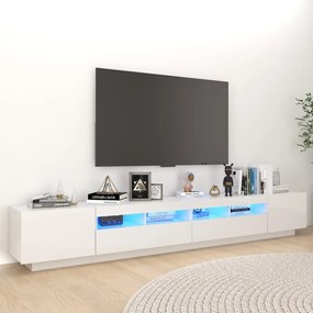 3081921 vidaXL Comodă TV cu lumini LED, alb extra lucios, 260x35x40 cm