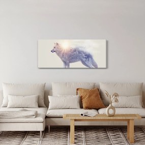 Tablou - Lupul arctic oglindit în peisaj sălbatic (120x50 cm)