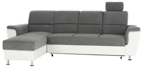 Colţar mic, piele ecologică alb/material textil gri, model stânga, SANTIAGO