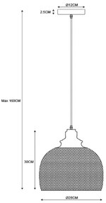 Lucide 43404/28/30 - Lampa suspendata MESH 1xE27/60W/230V 28 cm