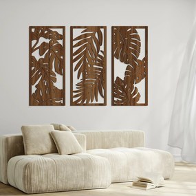 DUBLEZ | Decorațiune din lemn în 3 piese - Monstera