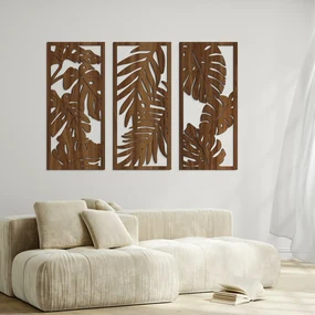 DUBLEZ | Decorațiune din lemn în 3 piese - Monstera