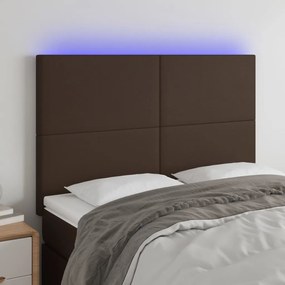 3122237 vidaXL Tăblie de pat cu LED, maro, 144x5x118/128 cm, piele ecologică