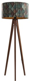 Vloerlamp walnoot hout met velours lampenkap blad dessin 50cm - Tripod Classic