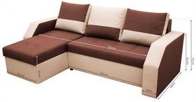 Coltar extensibil Madrid, 226x145x79 cm, 2 lazi depozitare, Reversibil, Maro/Bej