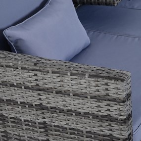 Outsunny Set Mobilier de Grădină, Scaun de Grup, 3 Piese, Canapea de Exterior, 2 Taburete, 2-5 Persoane, Perne de șezut, Ratan, gri | Aosom Romania