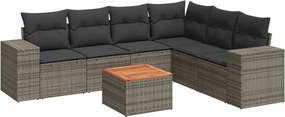 vidaXL Set canapele de grădină, 7 piese, cu perne, gri, poliratan