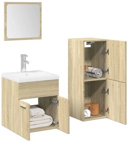 3324995 vidaXL Set mobilier de baie, 3 piese, stejar sonoma, lemn prelucrat