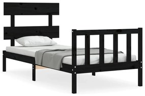 3193260 vidaXL Cadru de pat cu tăblie, negru, 90x200 cm, lemn masiv