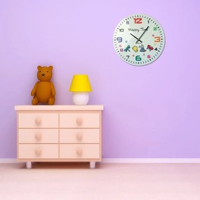 Ceas de perete alb pentru copii cu model animale