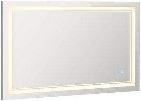 kleankin Oglindă de baie cu iluminare LED, Funcție de memorie, Comutator tactil, Protecție împotriva stropirii cu apă, Argintiu | Aosom Romania