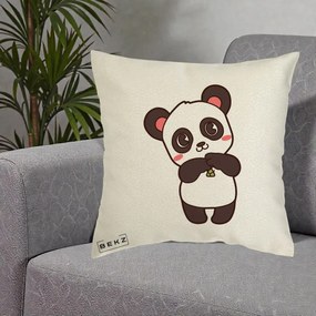 Perna Personalizata Panda Kawaii cu Bambus, 40x40 cm, Ecru, Husa Detasabila, Perna Inclusa, BEKZ®