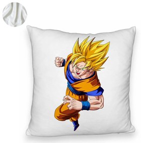 Perna Decorativa Fluffy cu Goku Angry, 40x40 cm, Alba, Husa Detasabila, Burduf