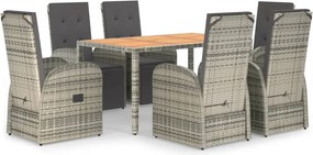 vidaXL Set mobilier de grădină cu perne, 7 piese, gri, poliratan