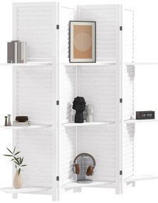 HOMCOM Paravent interior 4 Panouri 160L x 170H cm 3 rafturi Pliabile separator de cameră Uși pliante Lemn de Paulownia Alb | Aosom Romania