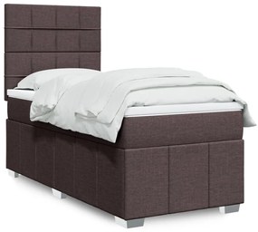 vidaXL Pat box spring cu saltea, maro închis, 90x190 cm, textil