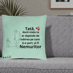 Cadou pentru Tata - Perna Personalizata Tata Nemuritor Joaca cu Mingea, 40x40 cm, Verde Menta, Husa Detasabila, Perna Inclusa, BEKZ®