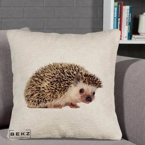 Perna Decorativa Arici Fotorealist, 40x40 cm, Bej Canapea, Husa Detasabila, Perna Inclusa, BEKZ®
