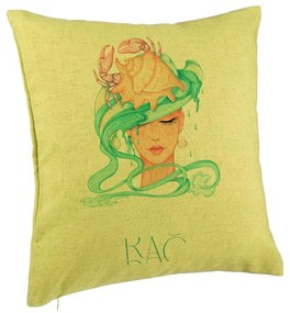 Perna Decorativa, Model Zodia Rac, 40x40 cm, Verde, Husa Detasabila, Burduf