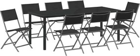 vidaXL Set de masă pentru grădină 9 pcs Negru