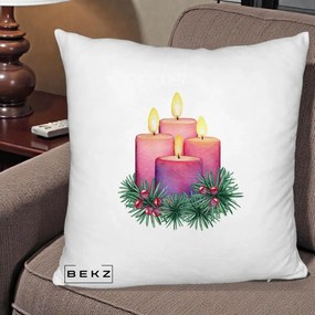 Perna Decorativa Lumanari Advent Roz-Violet, 40x40 cm, Alb Pufos, Husa Detasabila, Perna Inclusa, BEKZ®