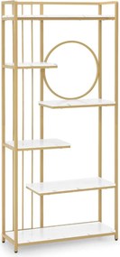 RAAU212 - Raft manichira, 80 cm pentru salon cosmetica, birou, hol, living, baie - Alb imitatie de marmura - Auriu