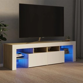 Comoda TV cu lumini LED, alb si stejar Sonoma, 140x36,5x40 cm 1, alb si stejar sonoma