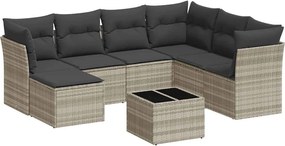 vidaXL Set mobilier de grădină cu perne, 8 piese gri deschis poliratan