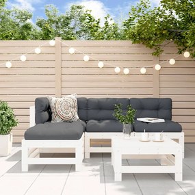 3186551 vidaXL Set mobilier relaxare de grădină 5 piese alb lemn masiv de pin