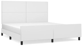 Cadru de pat cu tablie, alb, 180x200 cm, piele ecologica Alb, 180 x 200 cm, Design simplu