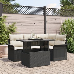 vidaXL Set de canapea de 5 piese cu perne Ratan Poli negru
