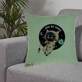 Perna Decorativa Give Me Space Pisica Astronaut, 40x40 cm, Verde, Husa Detasabila, Perna Inclusa, BEKZ®