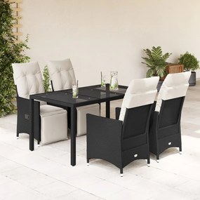 vidaXL Set mobilier de grădină cu perne, 5 piese, negru, poliratan