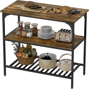 HOMCOM Raft de brutărie, raft de bucătărie cu 3 nivele și cadru din oțel, Maro rustic+Negru | Aosom Romania