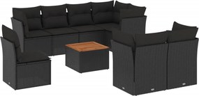 vidaXL Set mobilier de grădină cu perne, 9 piese, negru, poliratan
