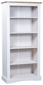 Biblioteca 5 rafturi, alb, 81x40x170 cm pin mexican stil Corona 1, Alb, 170 cm