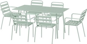 Outsunny Set de grădină - set de luat masa 7 piese cu 1 masă și 6 scaune suprapuse din oțel, verde deschis | Aosom Romania