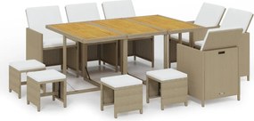vidaXL Set mobilier de grădină cu perne, 11 piese, bej, poliratan