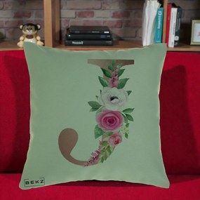 Cadou Personalizat - Perna Personalizata Monograma Rose Gold Litera J, 40x40 cm, Verde, Husa Detasabila, Perna Inclusa, BEKZ®
