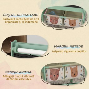 Tablă pentru copii 3 în 1 AIYAPLAY cu 2 containere, șevalet de artă din lemn pentru copii 3-8 ani, 54x46,5x93cm, de culoare verde | Aosom Romania